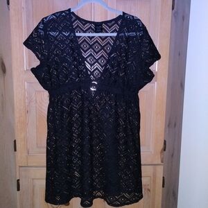 Catalina Black Crochet Bathing Suit Cover-Up Sz L